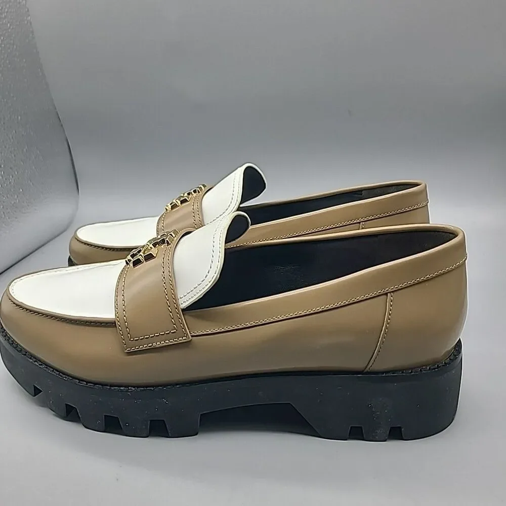 Tory Burch Mini Everly Chunky Loafers Size 11 Almond Flower White Womens NEW